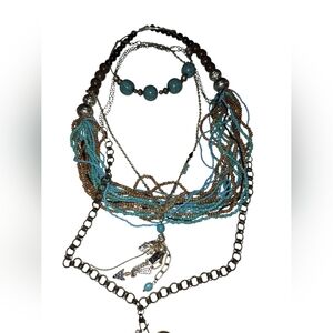 Turquoise & Silver Necklace Bundle Custom Boho Layering BEADS Hippie Coastal